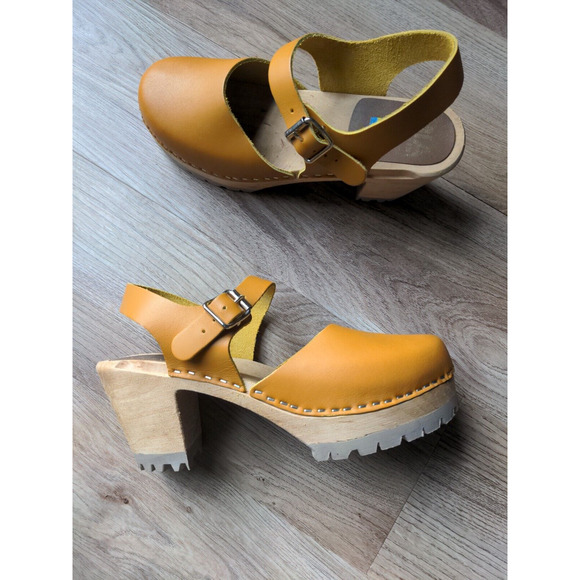 Mia Abba Platform Clog Mustard Yellow Womens 9 EU 39 Wood Heeled Mary … - Picture 2 of 16
